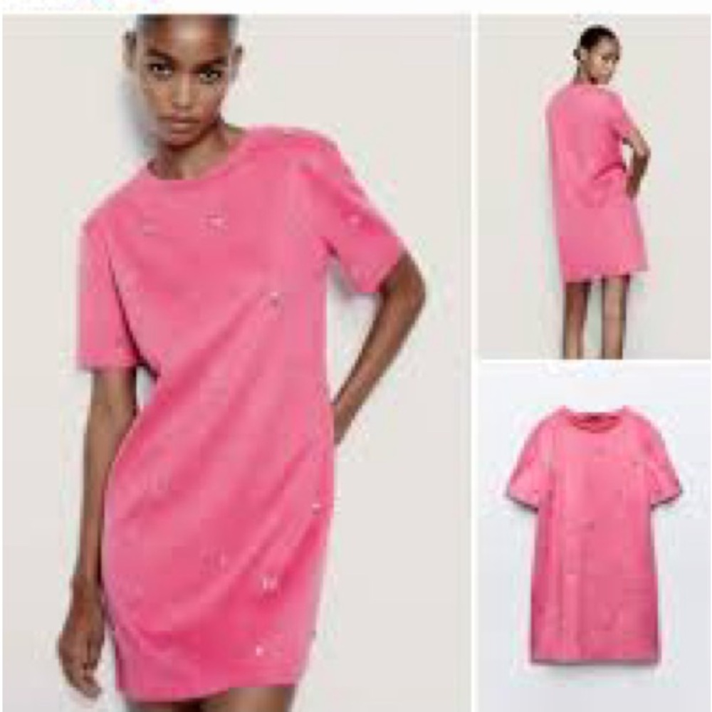 Zara Pink Mini Dress with Embellishments